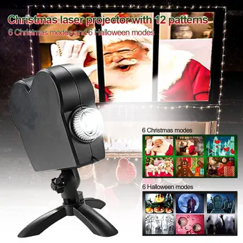 12 Desenler Noel Cadılar Bayramı lazer ev Pencere projektör Tripod Noel LED projeksiyon lambası filmler disko ışık