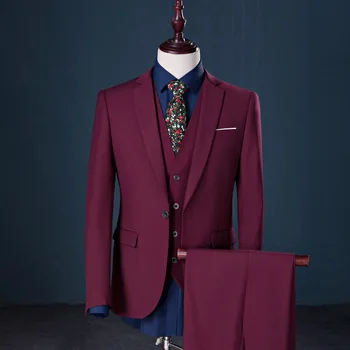 2020 Sonbahar Yeni Düz Renk Büyük Boy erkek Tek Sıra Bir Toka Takım Elbise İş Üç Adet Moda Kore Damat
