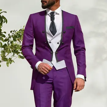 2021 Moda Tasarım erkek Bordo Tailcoat Resmi Erkek Takım Elbise Slim Fit 3 Parça Parti Takım Elbise Akşam Yemeği Ceket Düğün Takım Elbise Erkek Smokin