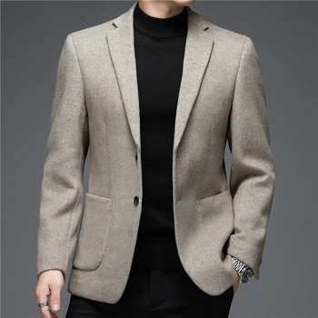 2021 Sonbahar ve Kış Yeni Takım Elbise Orta Yaşlı erkek Moda Rahat Klasik Yün Takım Elbise Ceket Tek Takım Elbise Ince Blazer Marka Giyim