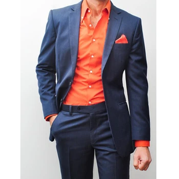 Bahar Özel Moda Rahat Tarzı Koyu Mavi Suit Erkekler Slim Fit Groomsmen Smokin Düğün Plaj Partisi Için 2 Prc (Ceket + Pantolon)
