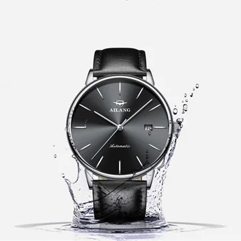 Basit Iş Tarzı Erkekler Otomatik Saatler Kendinden kurmalı Hakiki Deri Kayış kol saati Takvim Bildirimi Elbise İzle Reloj