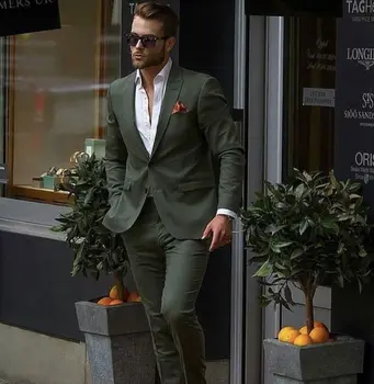 Casual Şık 2 Parça (Ceket + Pantolon) Koyu Yeşil Erkekler Suit Slim Fit Damat Smokin Moda Özel Düğün Balo Blazer Suits