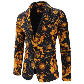 Halozeroo Moda Çiçek erkek Blazers Ceket Bir Düğme Şık Desen Baskı Rahat Yaka B30