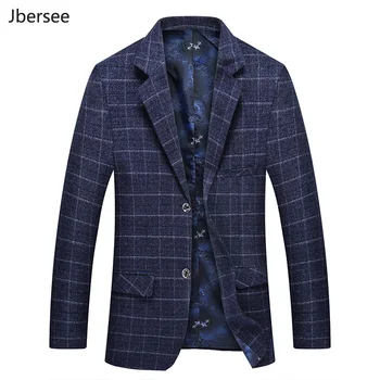 Jbersee erkek Takım Elbise Ceket Moda Rahat Ince Izgara Resmi Ofis Blazers Damat Düğün Takımları Elbise Ceket erkekler Ceket Veste Homme