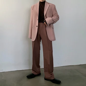 Koreli Erkek Takım Elbise Ceket Rahat Uzun Kollu Düğme Up Üst Bağbozumu Adam Elbise Takım Elbise Blazer Sevimli Ofis Parti Gevşek Boy Blazers