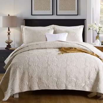 Pamuk Yatak Örtüleri Yorgan Seti 3 adet Yorgan yatak battaniyesi Katı Işlemeli Yatak Örtüsü Shams Kral Bej Yatak Örtüsü Kraliçe Boyutu