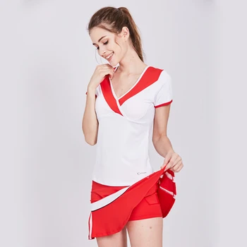 Raibaallu Kırmızı Kadın Spor Elbiseler Victor Badminton T Gömlek Pembe Üst Iki Parçalı Setleri Tenis Etek Kısa