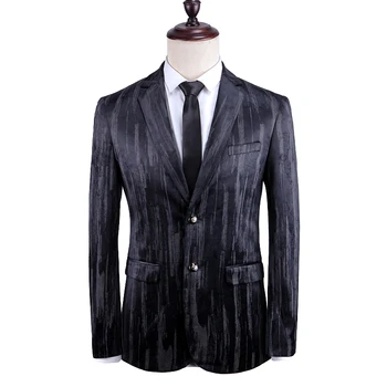 Retro Siyah Erkek Kadife Blazers Slim Fit İki Düğme Blazer Ceket Gelinlik Yakışıklı Tasarım 5XL Terno Masculino Q757