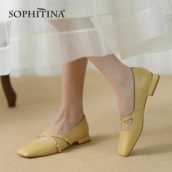 SOPHITINA Yeni kadın ayakkabısı düz ayakkabı Toka Dar Bant Kare Ayak Ayakkabı Sığ Ağız Düşük Topuk Düz Renk kadın ayakkabısı NO441