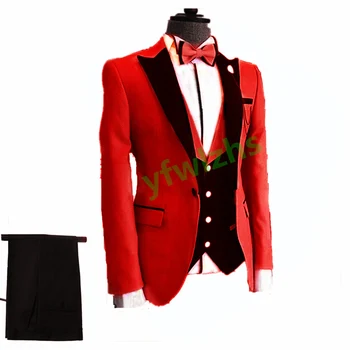 Yakışıklı Bir Düğme Groomsmen Tepe Yaka Damat Smokin Erkek Takım Elbise Düğün/Balo En Iyi Blazer ( Ceket+Pantolon+Yelek+Kravat) B331