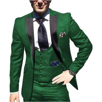 Yakışıklı Groomsmen Tepe Yaka Damat Smokin Gelinlik Erkek Takım Elbise Blazer Balo Yemeği (Ceket+Pantolon+Kravat+Yelek) A754