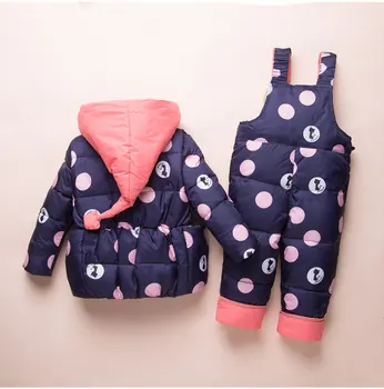 Çocuk Kış Giyim Seti-30 Derece Bebek Kız Ördek Aşağı Ceket Ceket + Tulum Rüzgar Geçirmez Erkek Kayak Takım Elbise Çocuklar Bebek Giysileri